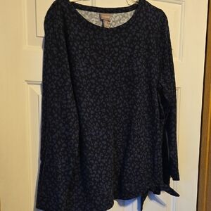 Chico's Navy Leopard Print Long Sleeve Top